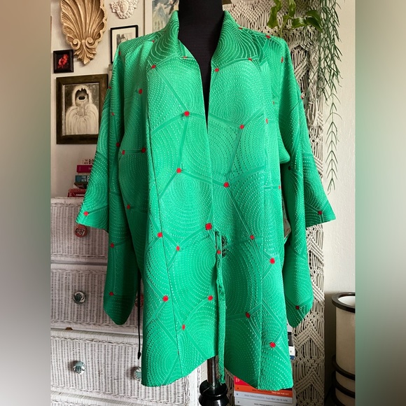 Green Silk Haori Kimono - Picture 5 of 14